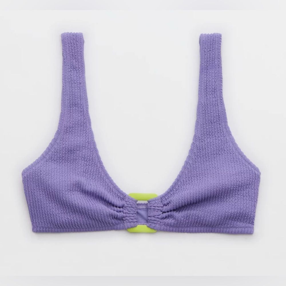 NWT Aerie Crinkle Ring Wide Strap Scoop Bikini Top in Solar Violet - Size S